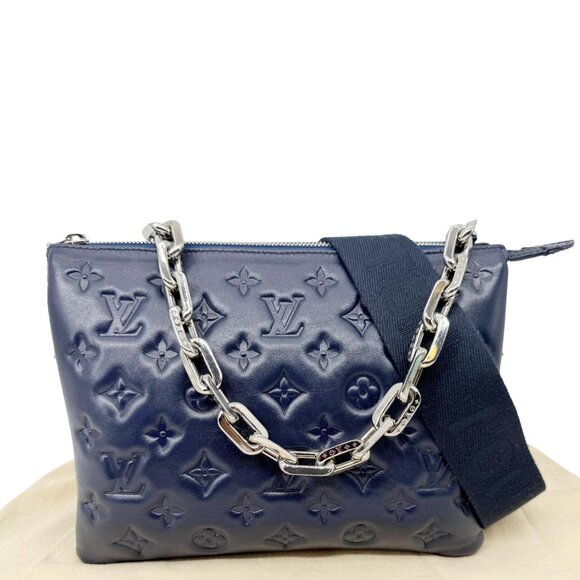 Louis Vuitton Coussin PM Monogram Embossed Leather Shoulder Bag Navy Blue - Picture 3 of 14